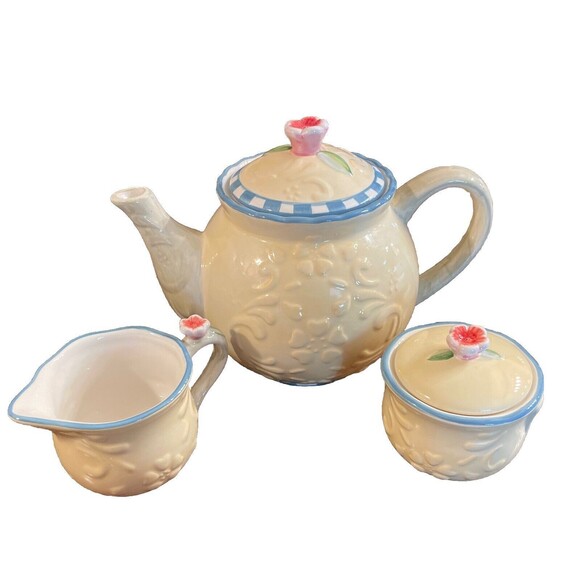 Better Homes Gardens Country Inn Teapot with Creamer & Sugar Bowl 3 Piece Set - Picture 1 of 13